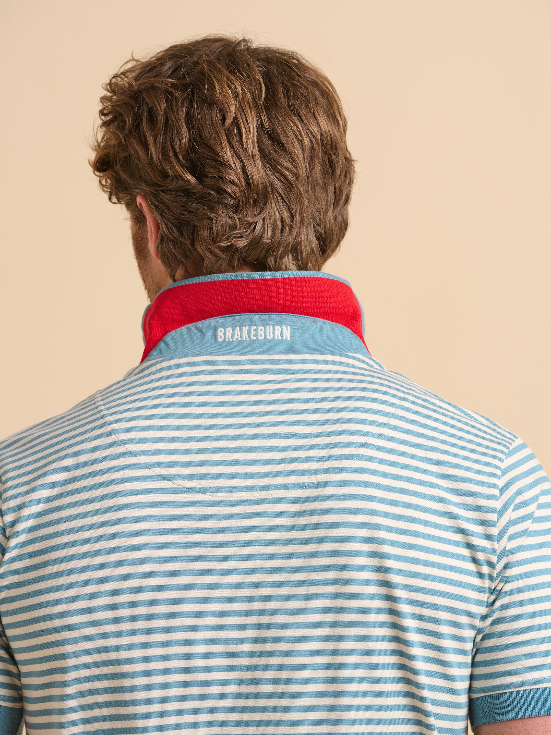 Product image 5 of 7, which shows Brakeburn Cotton Regular Fit Short Sleeve Stripe Polo Shirt, Blue, S
