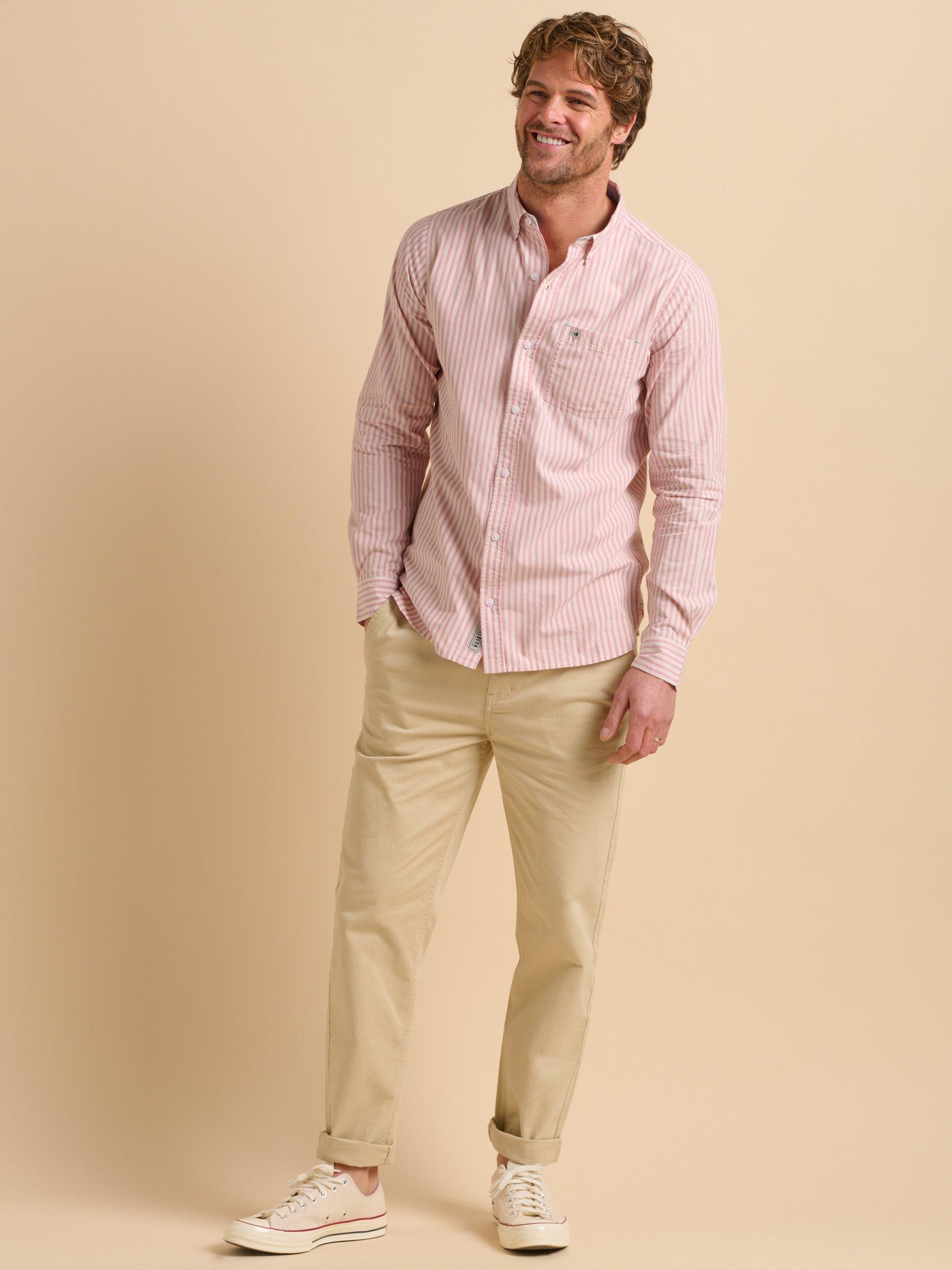 Product image 2 of 7, which shows Brakeburn Cotton Regular Fit Stripe Shirt, Pink, S