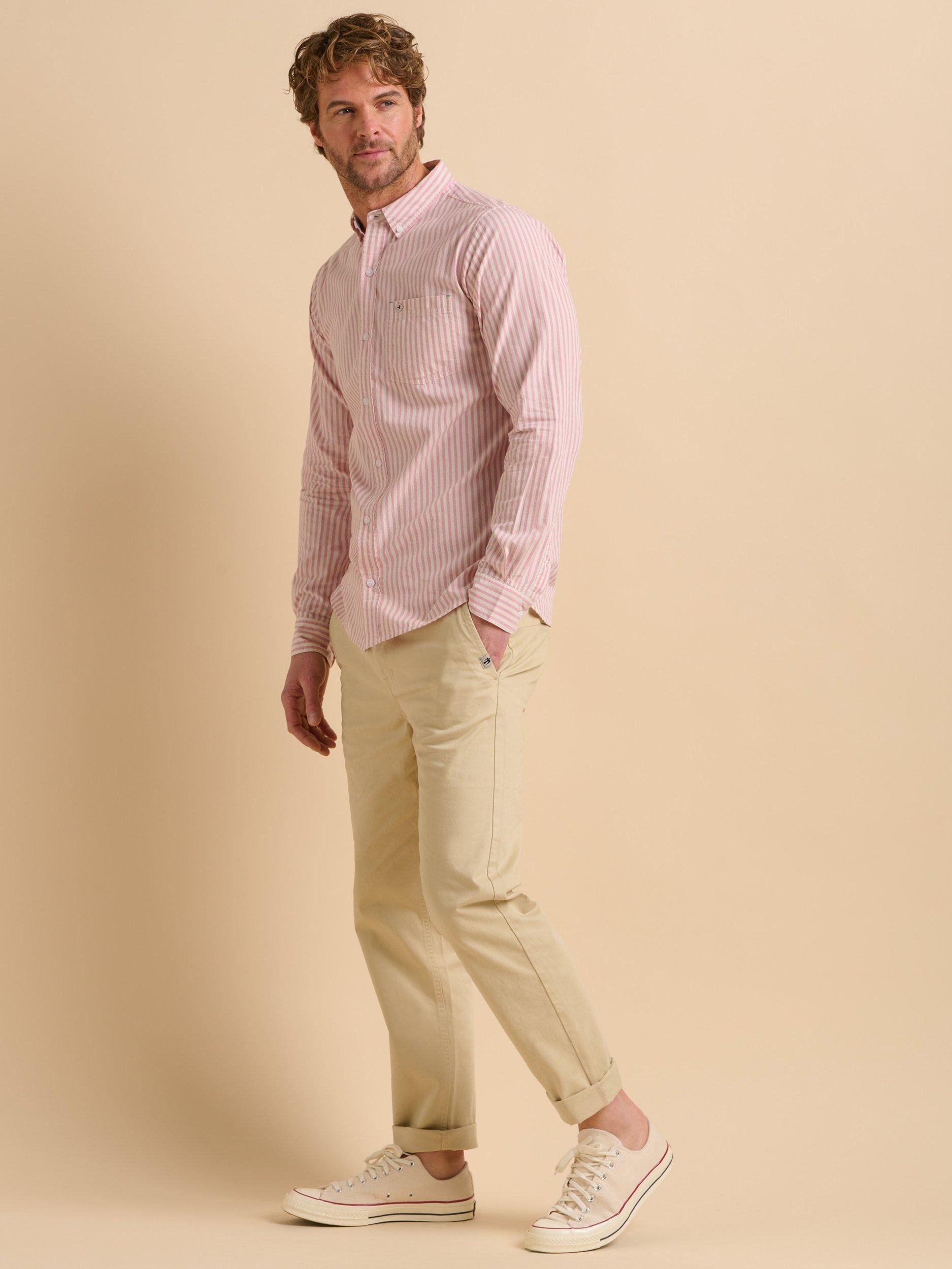 Product image 4 of 7, which shows Brakeburn Cotton Regular Fit Stripe Shirt, Pink, S
