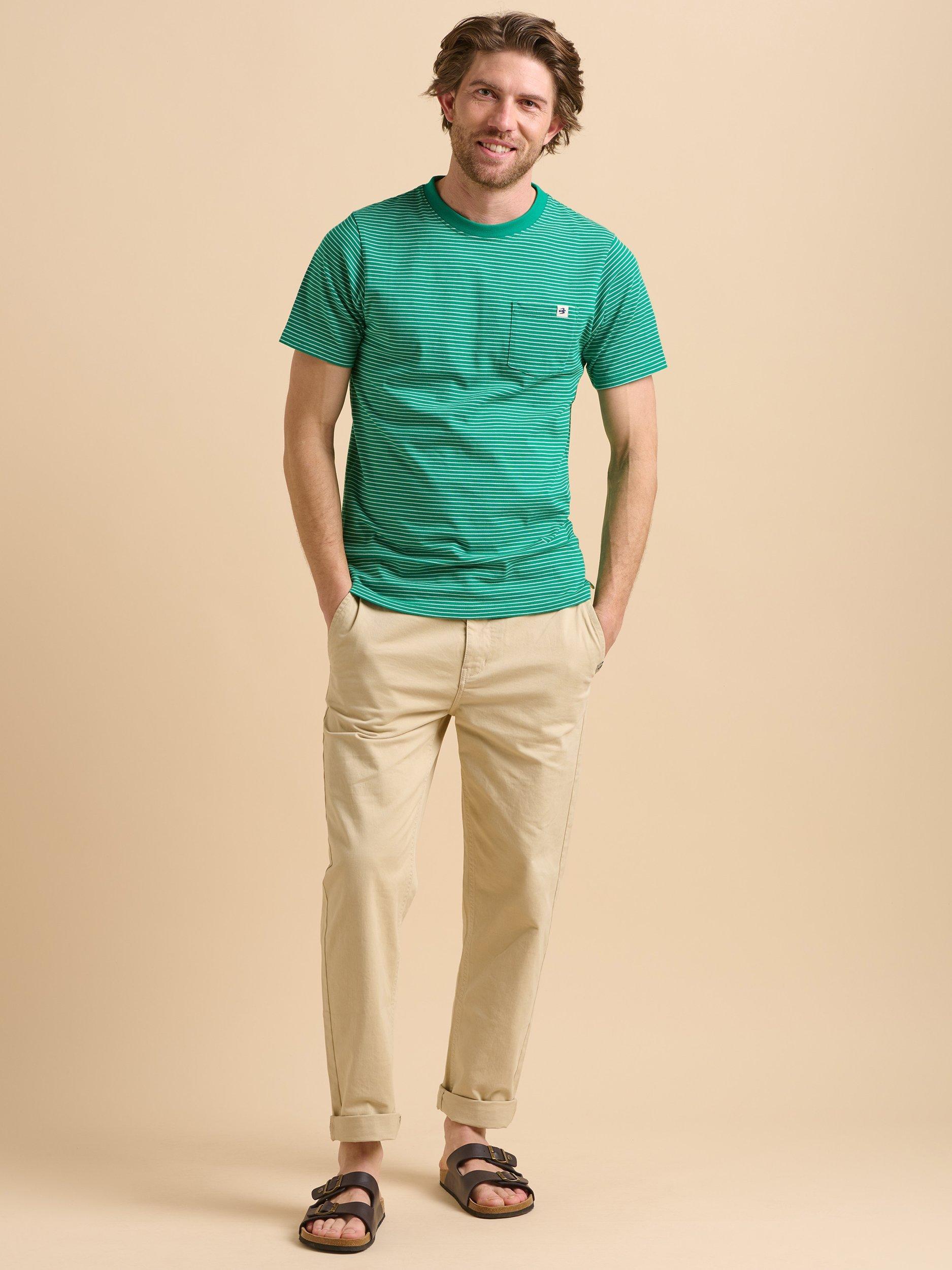 Product image 1 of 6, which shows Brakeburn Stripe T-Shirt, Green, S