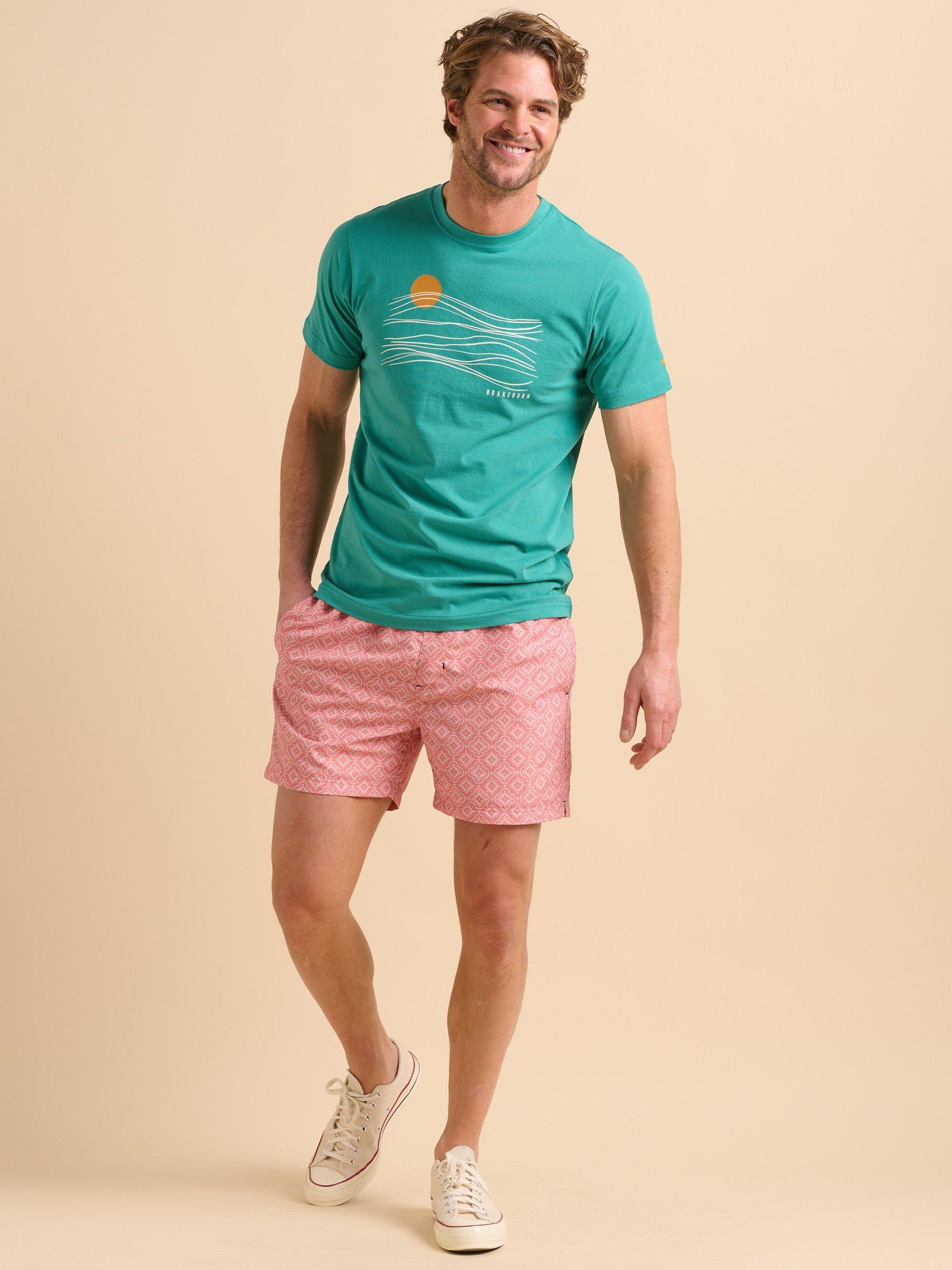 Product image 1 of 5, which shows Brakeburn Cotton Regular Fit Painted Waves Graphic T-Shirt, Green, S