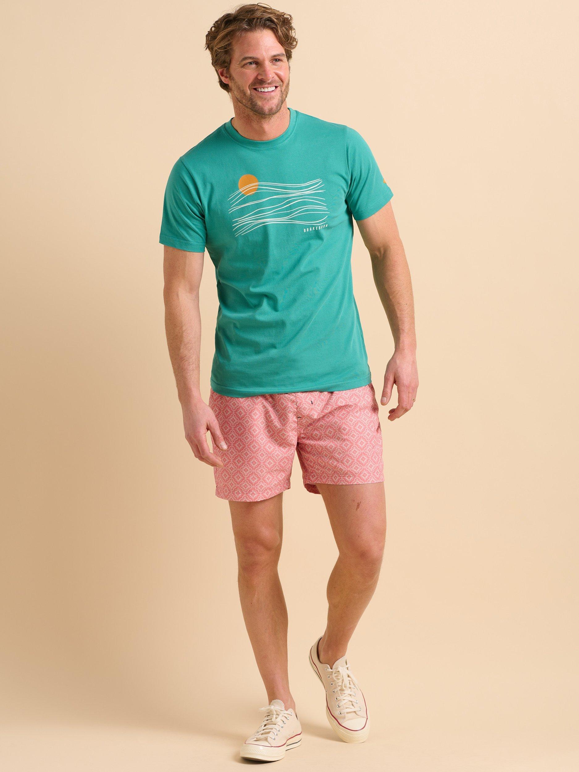 Product image 4 of 5, which shows Brakeburn Cotton Regular Fit Painted Waves Graphic T-Shirt, Green, S