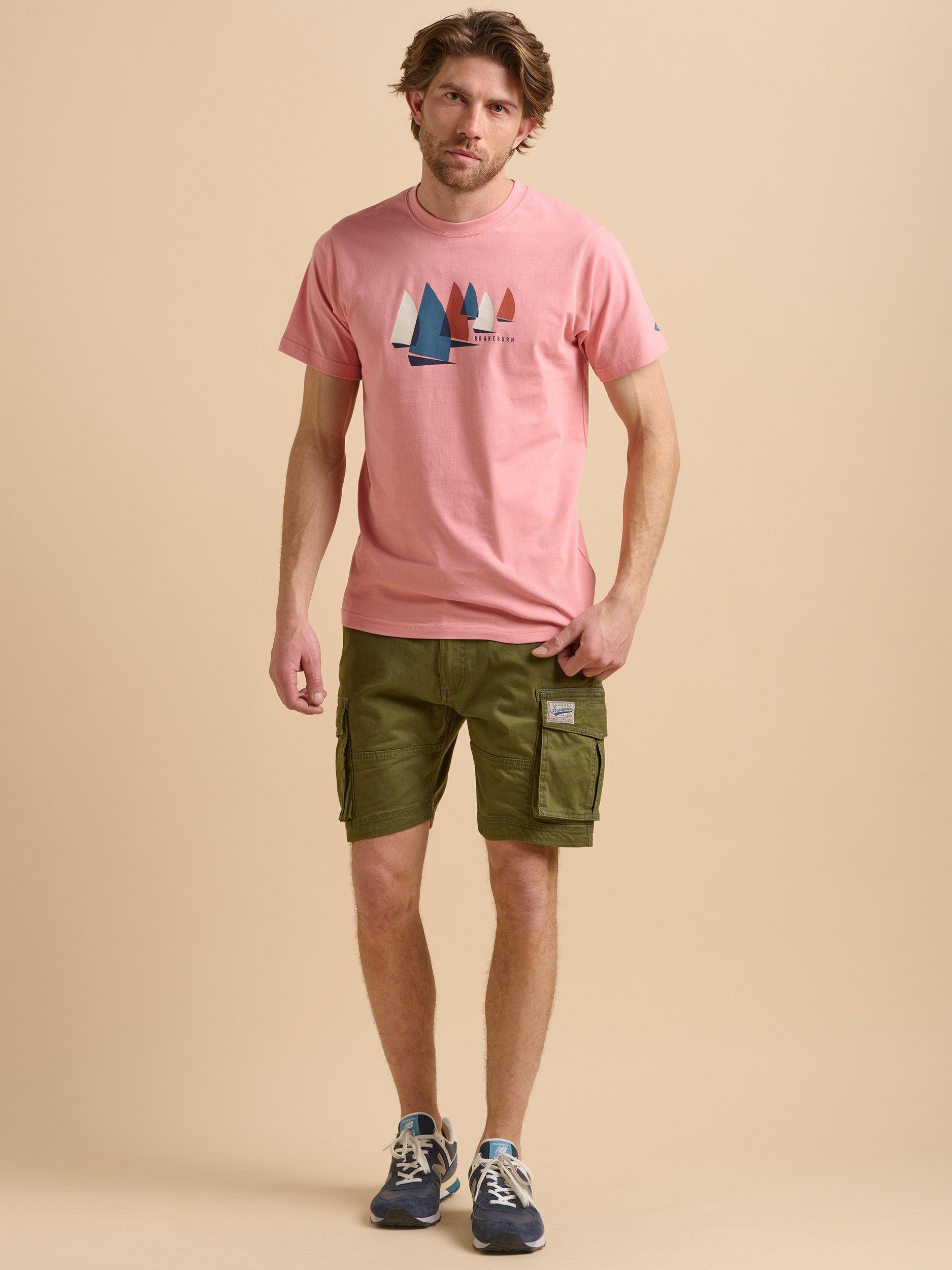 Product image 1 of 6, which shows Brakeburn Cotton Regular Fit Short Sleeve Sailing Graphic T-Shirt, Pink, S