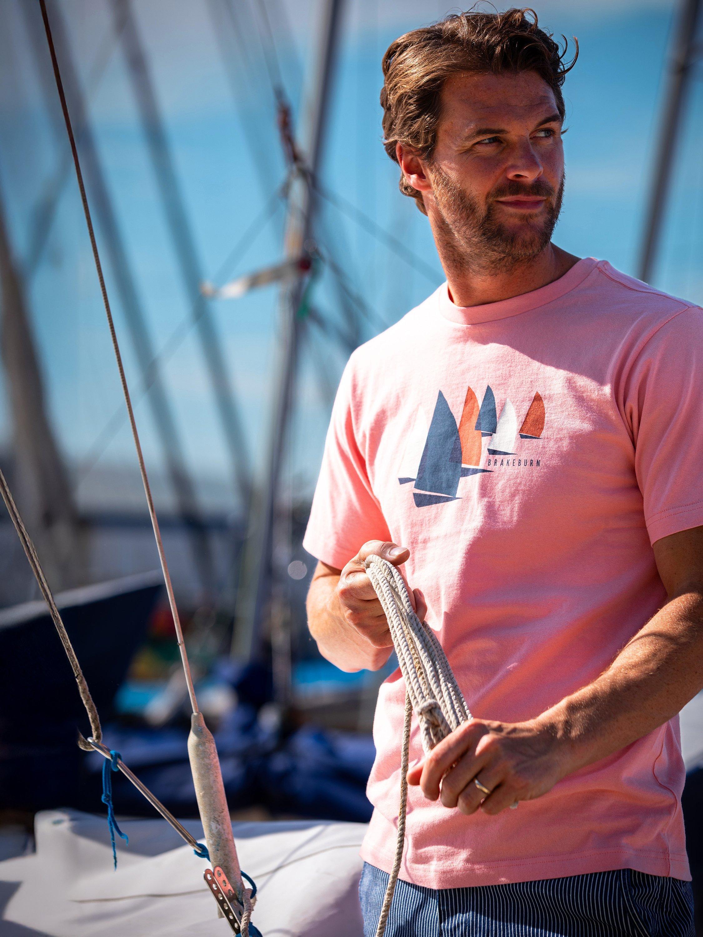 Product image 2 of 6, which shows Brakeburn Cotton Regular Fit Short Sleeve Sailing Graphic T-Shirt, Pink, S