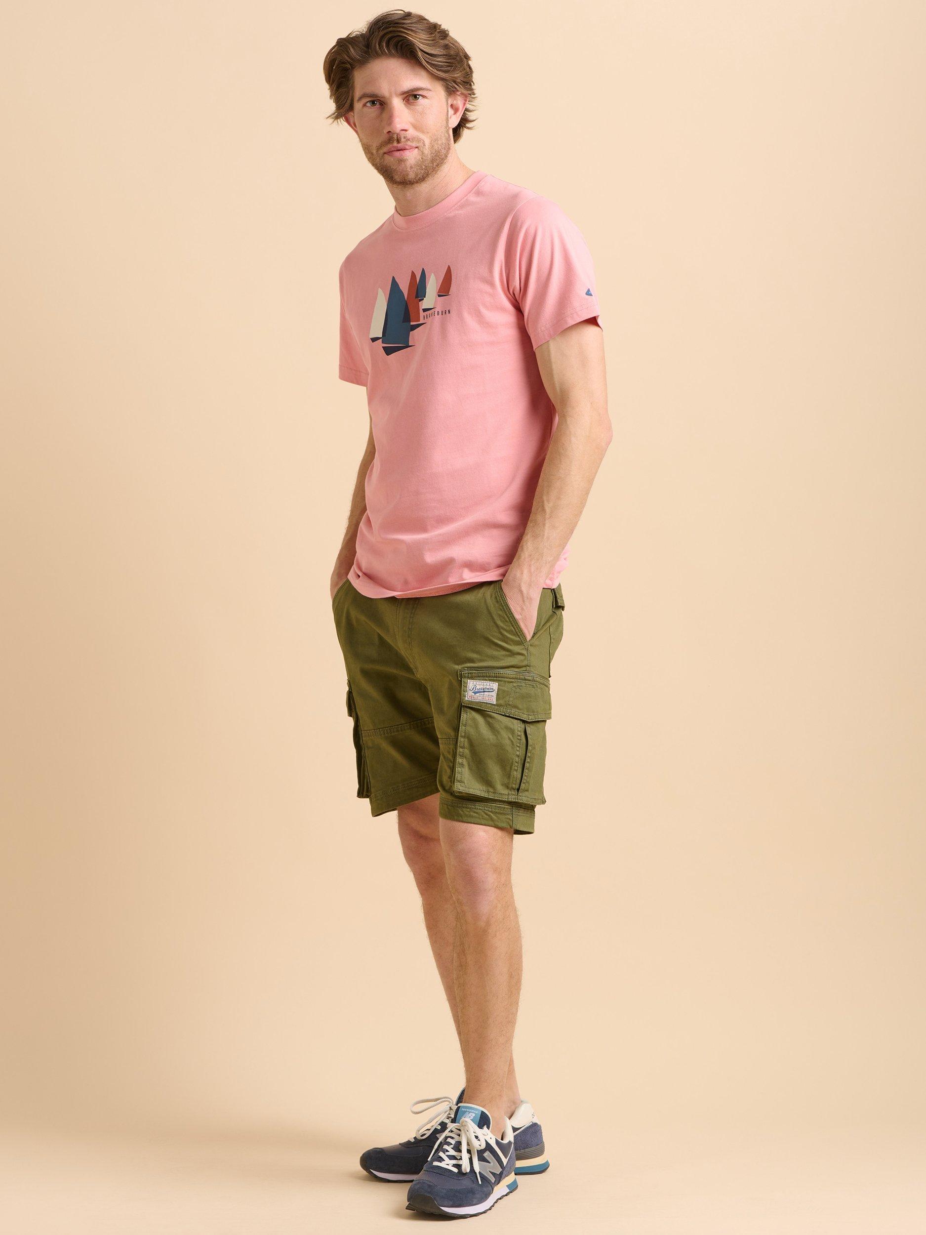 Product image 5 of 6, which shows Brakeburn Cotton Regular Fit Short Sleeve Sailing Graphic T-Shirt, Pink, S