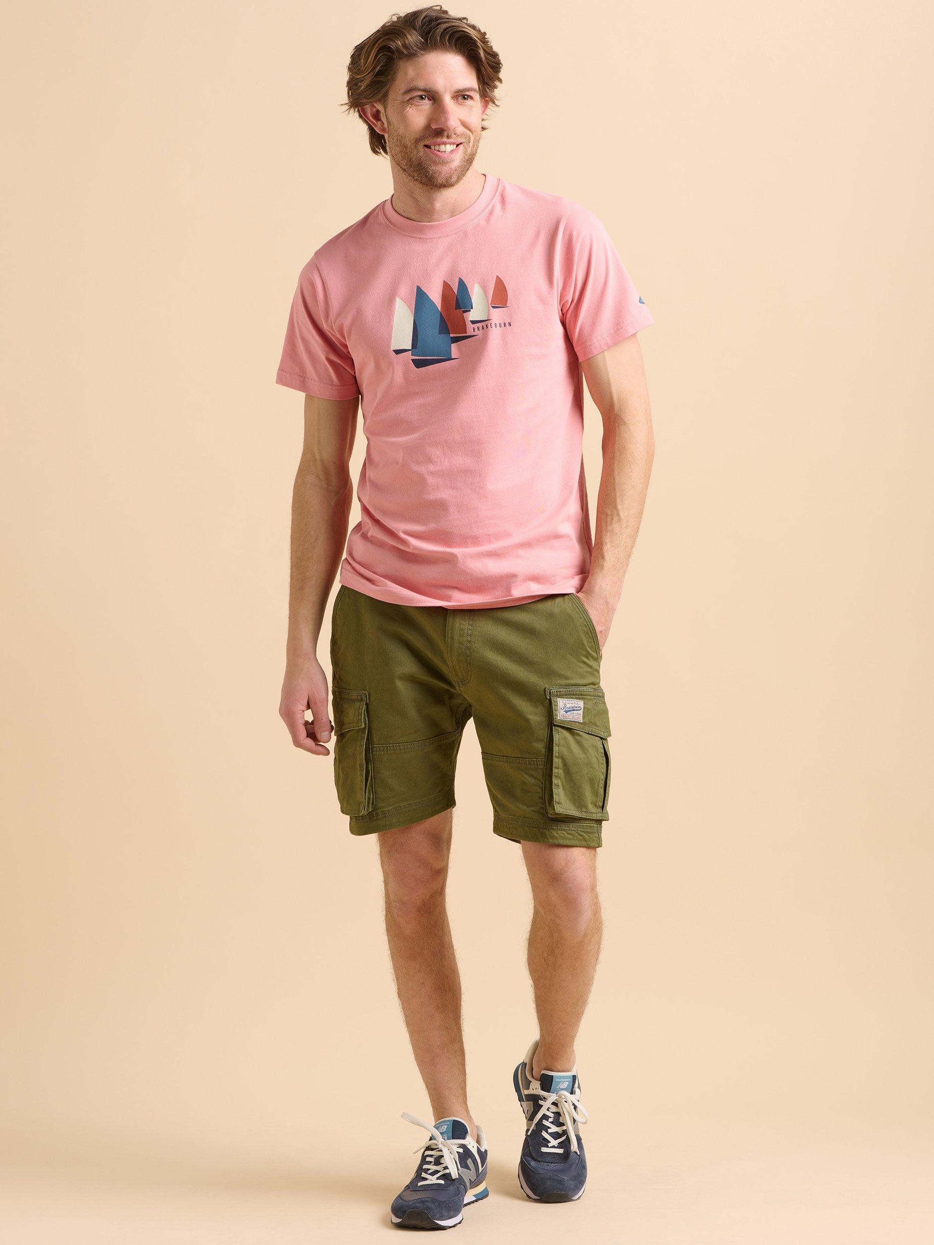 Product image 6 of 6, which shows Brakeburn Cotton Regular Fit Short Sleeve Sailing Graphic T-Shirt, Pink, S