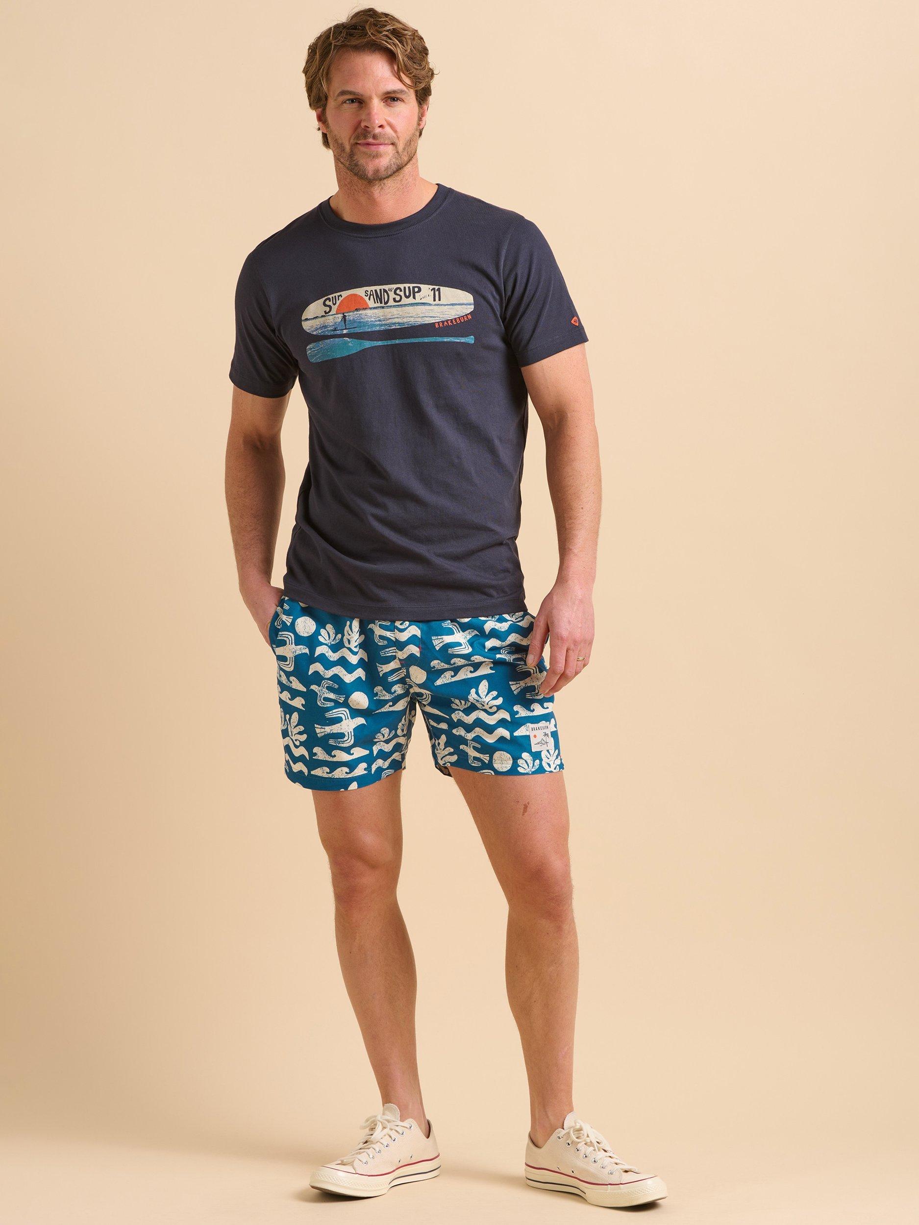 Product image 1 of 5, which shows Brakeburn Cotton Regular Fit Short Sleeve Sup Graphic T-Shirt, Navy, S