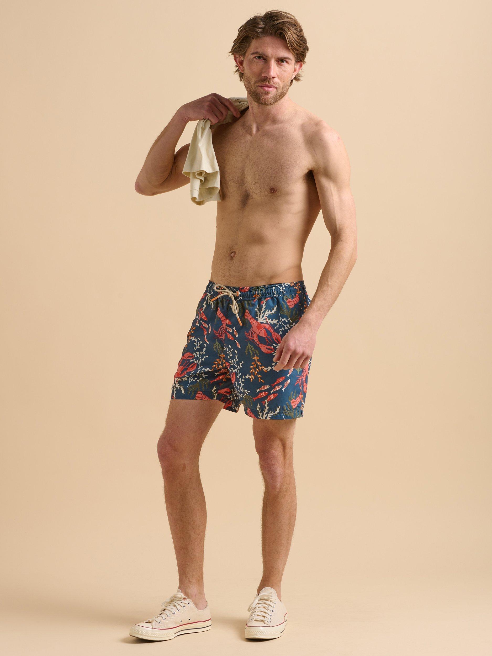 Product image 6 of 6, which shows Brakeburn Lobster Print Swimshorts, Blue, 30