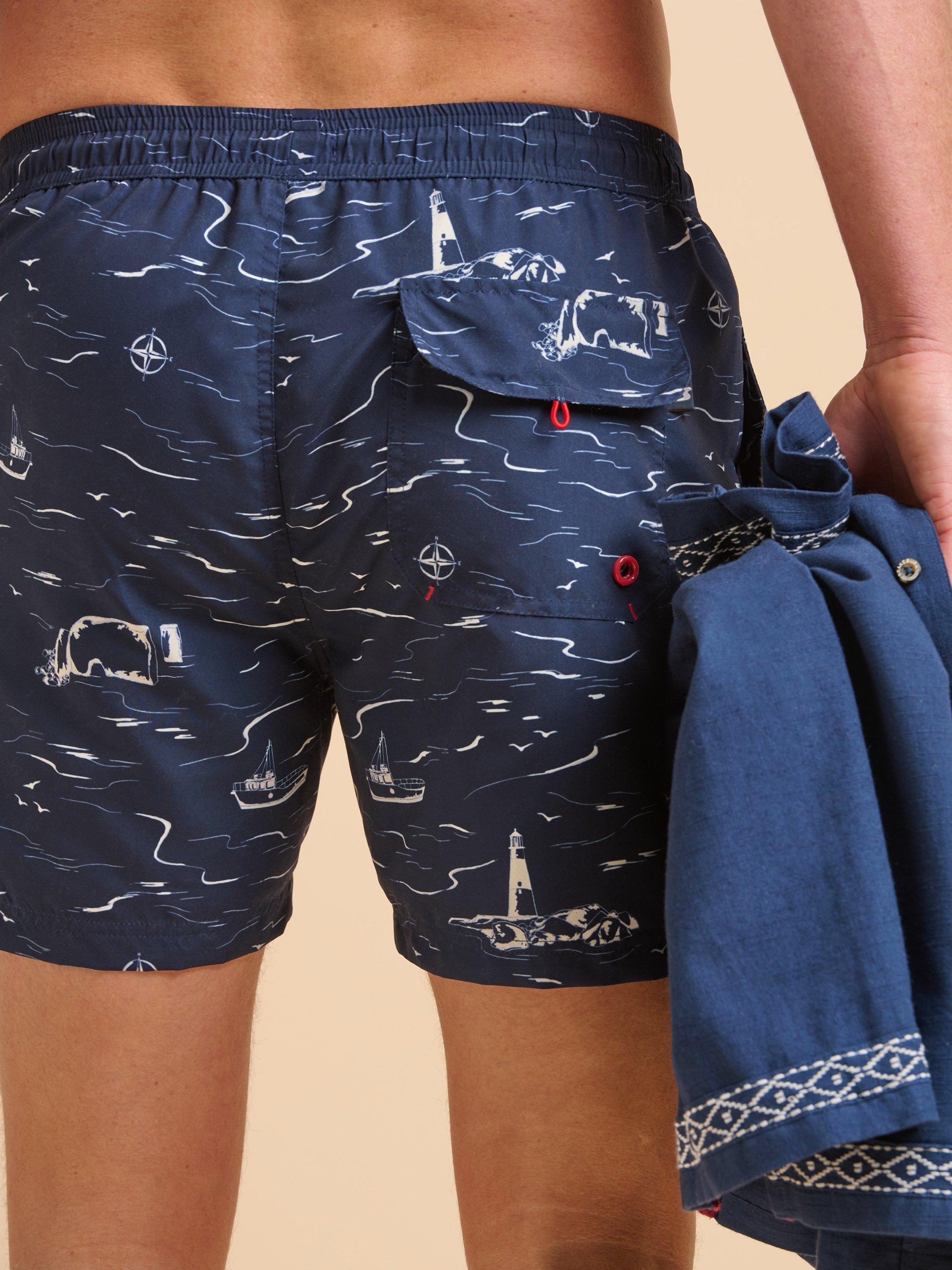 Product image 4 of 6, which shows Brakeburn Seascape Swimshorts, Navy, 30