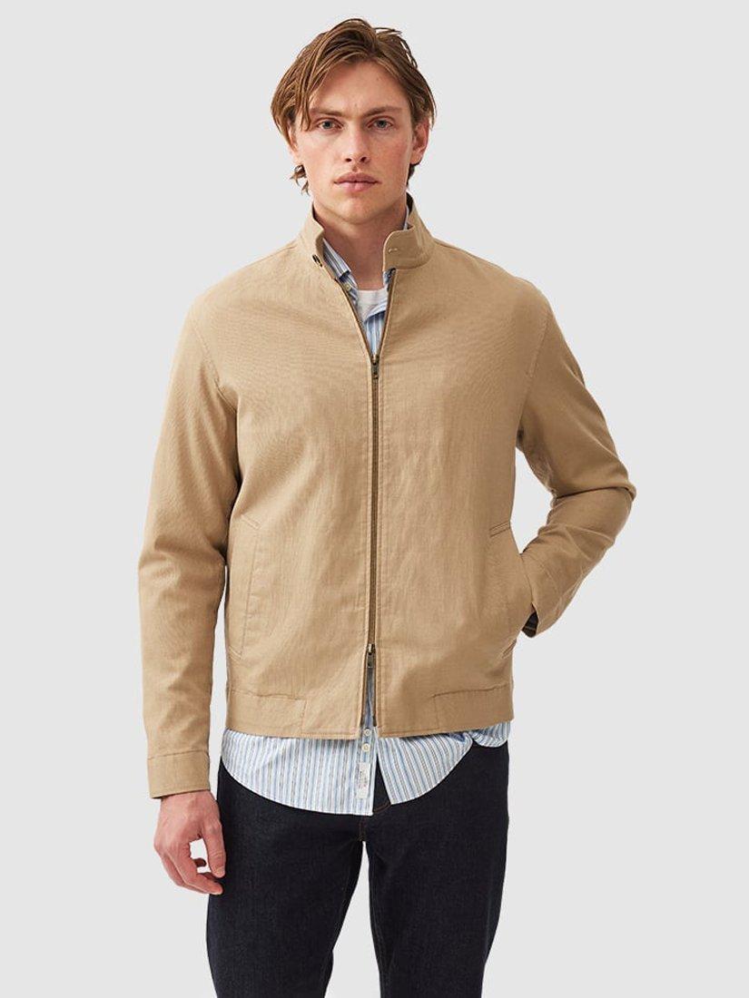 Product image 1 of 4, which shows Rodd & Gunn Almadale Textured Linen Blend Harrington Jacket, Tan, XS