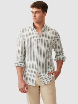 Rodd & Gunn Gimmerburn Stripe Linen Slim Fit Long Sleeve Shirt, Leaf