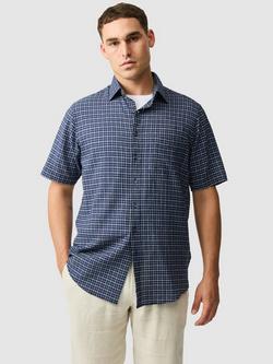 Rodd & Gunn Gowenbridge Check Cotton Seersucker Regular Fit Short Sleeve Shirt, Navy