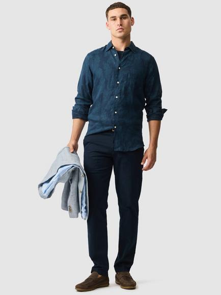 Rodd & Gunn North River Tropical Print Linen Slim Fit Long Sleeve Shirt, Midnight - view 2, Midnight