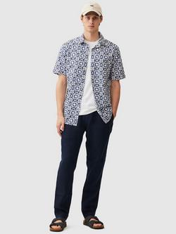 Rodd & Gunn Palliser Bay Geo Print Linen Blend Regular Fit Short Sleeve Shirt - view 2, Indigo