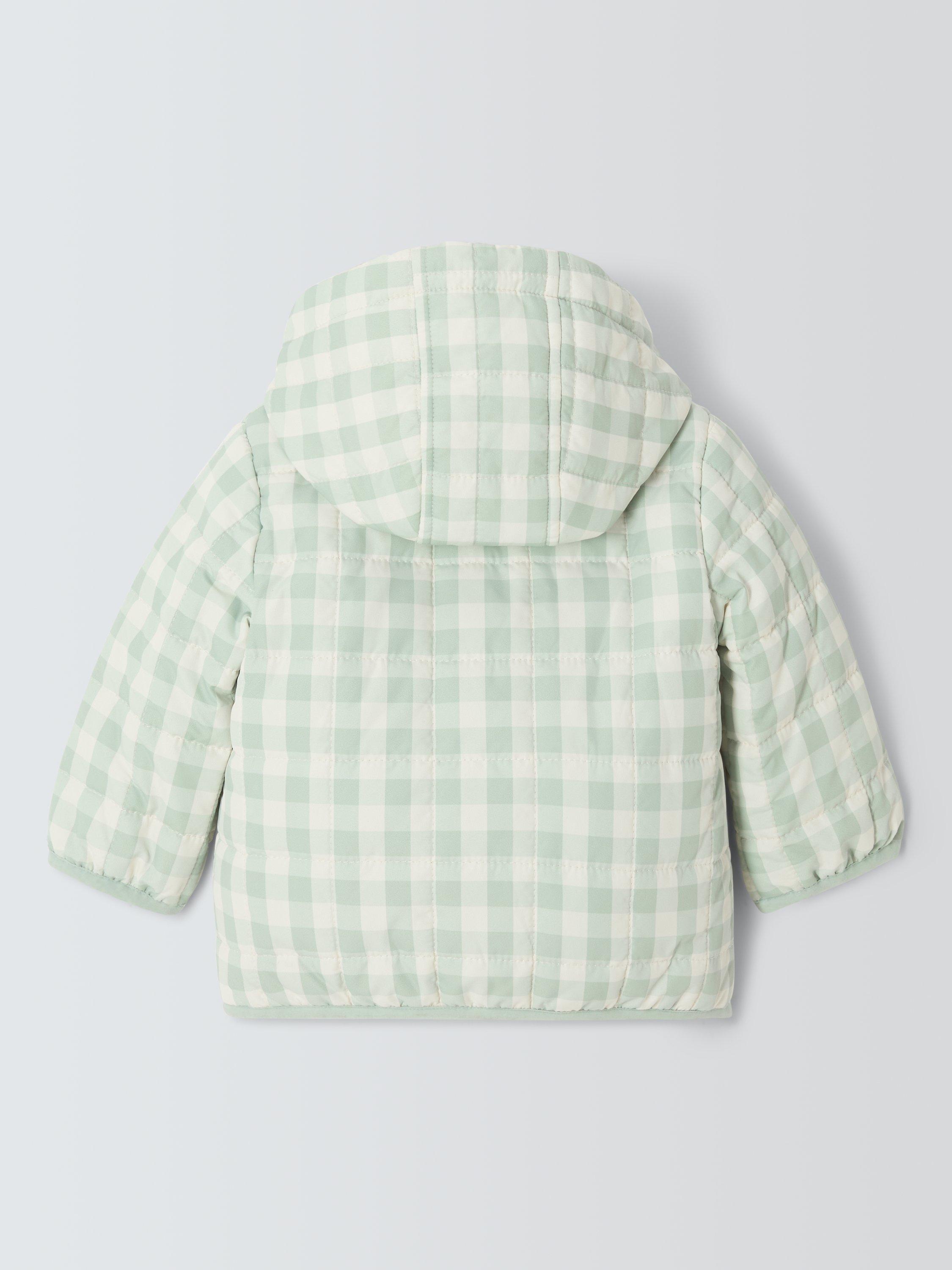 Product image 2 of 3, which shows John Lewis Baby Gingham Borg Collar Jacket, Green, 3-6 months