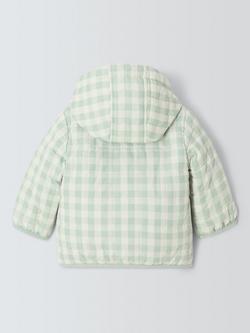 John Lewis Baby Gingham Borg Collar Jacket, Green - view 2, Green