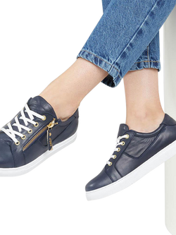 Jones Bootmaker Padova Wide Fit Leather Lace Up Trainers - view 2, Navy