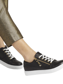 Jones Bootmaker Padova Wide Fit Leather Lace Up Trainers - view 2, Black