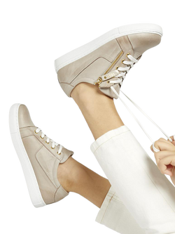 Jones Bootmaker Padova Wide Fit Leather Lace Up Trainers - view 2, Stone