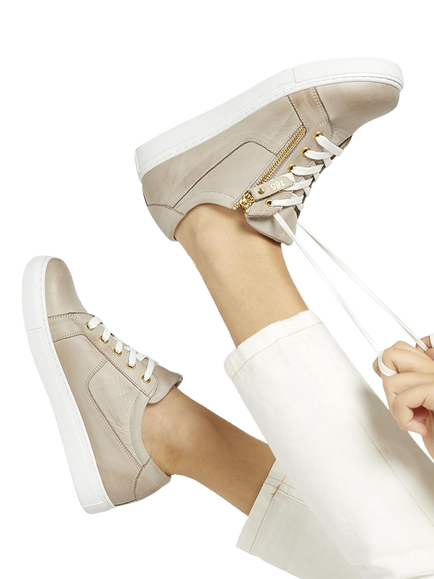 Jones Bootmaker Padova Wide Fit Leather Lace Up Trainers - view 2, Stone