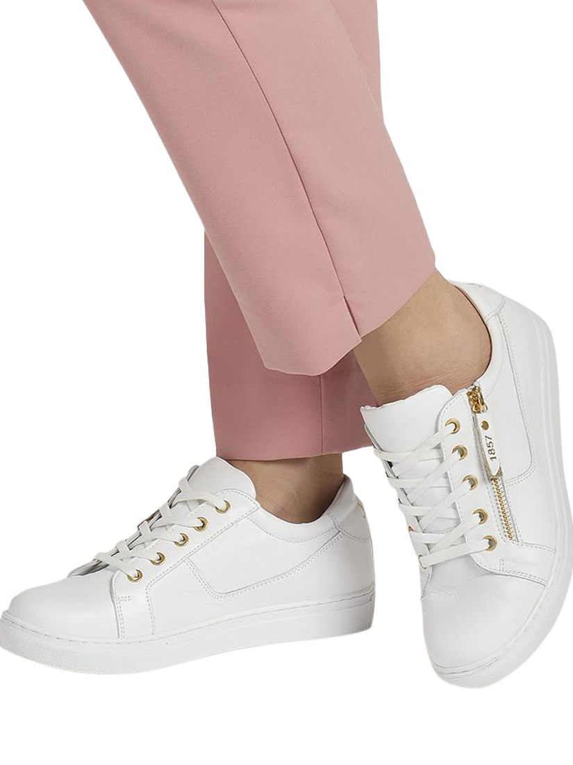 Product image 2 of 5, which shows Jones Bootmaker Padova Wide Fit Leather Lace Up Trainers, White, 3W