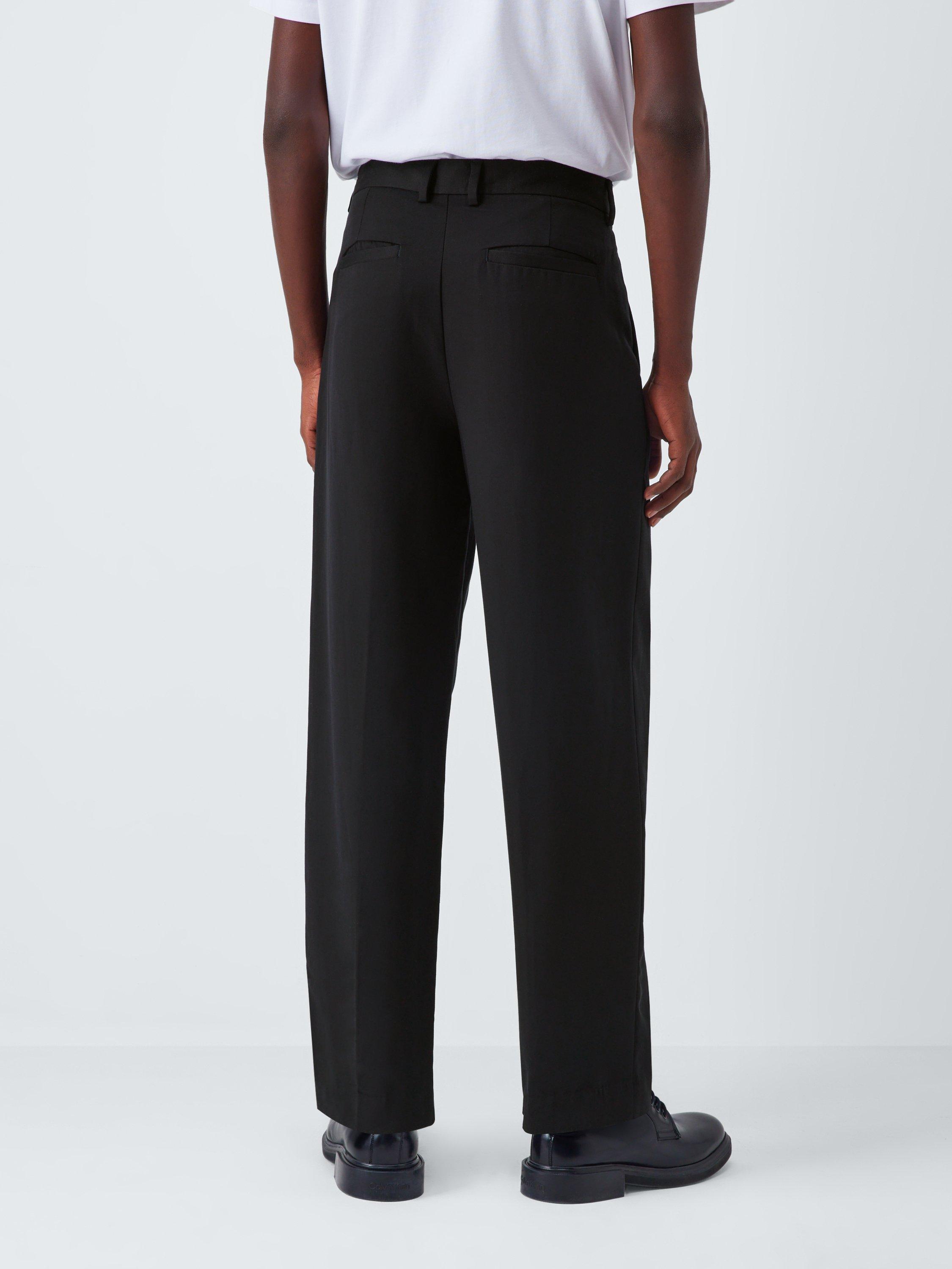 Product image 2 of 6, which shows Kin Double Weave Barrel Leg Trousers, Black, 34R
