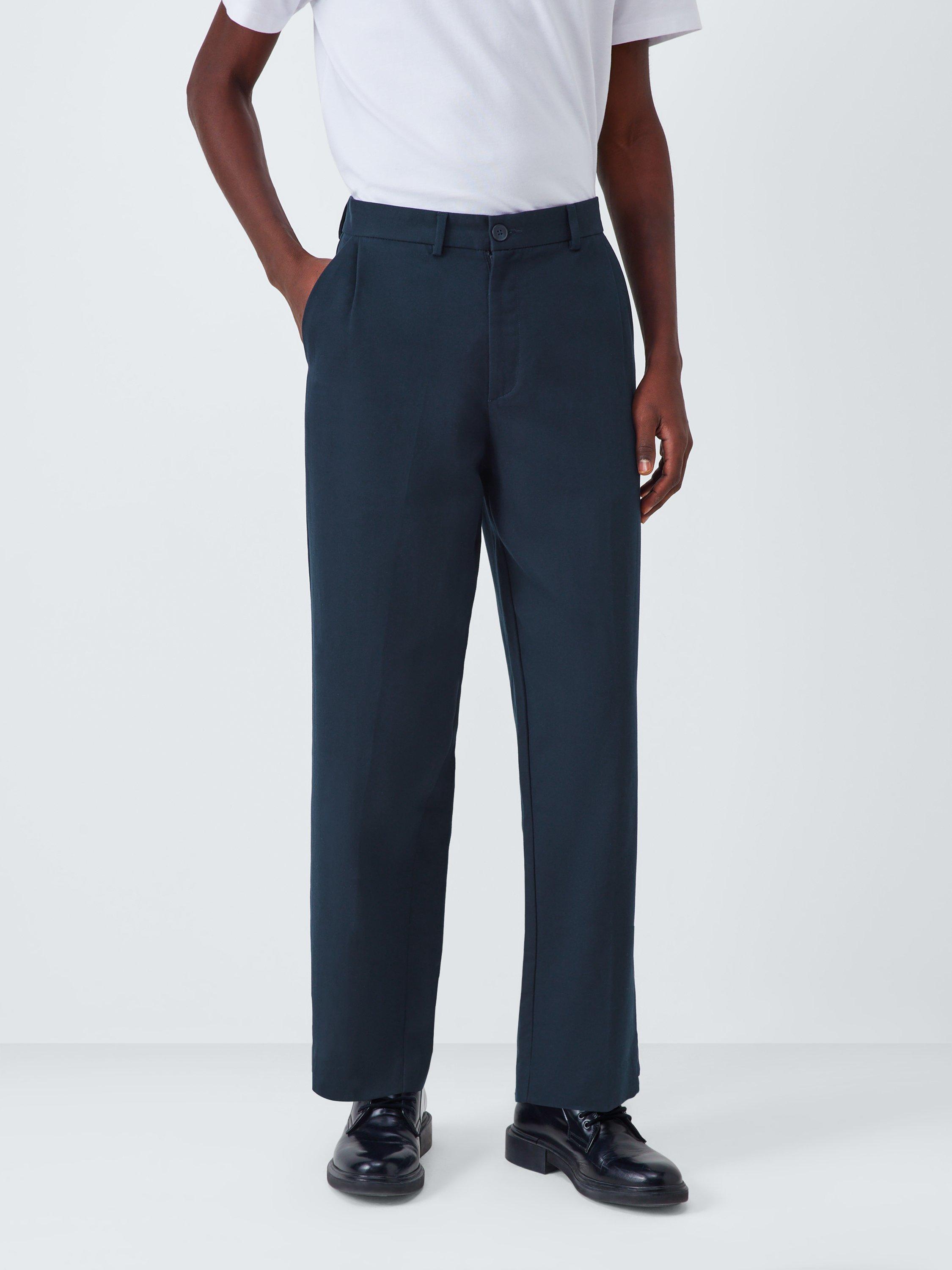 Product image 1 of 6, which shows Kin Double Weave Straight Leg Trousers, Dark Sapphire, 32R