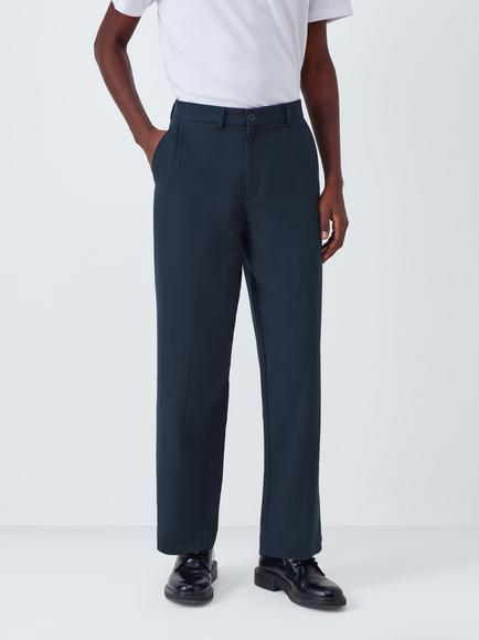 Kin Double Weave Barrel Leg Trousers, Dark Sapphire