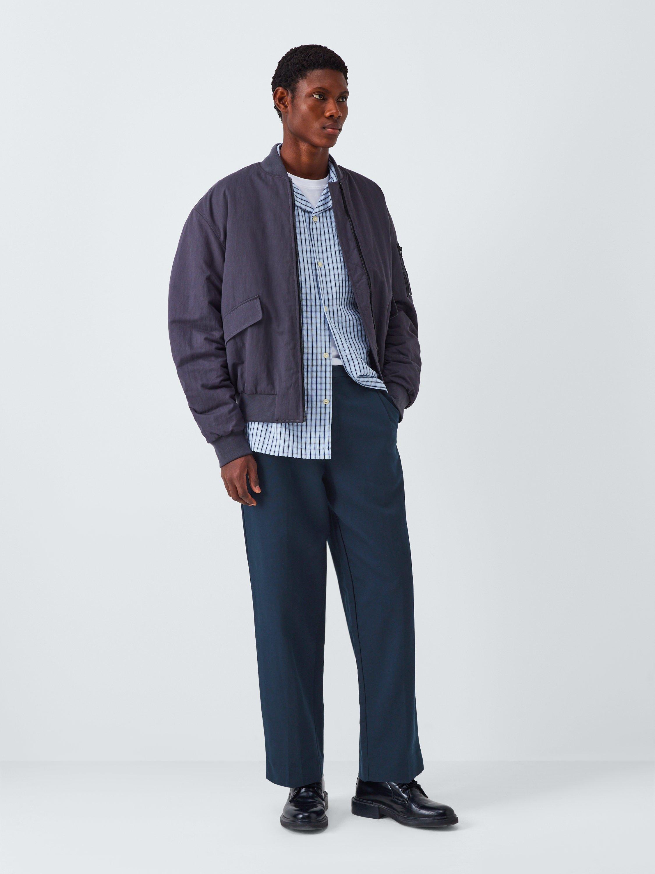 Product image 3 of 6, which shows Kin Double Weave Straight Leg Trousers, Dark Sapphire, 32R