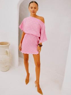 Never Fully Dressed Tilly Plisse Mini Dress, Petal Pink - view 2, Petal Pink