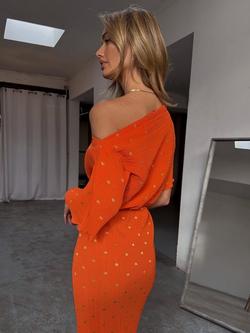 Never Fully Dressed Fleck Print Drape Top Dress, Orange, Orange
