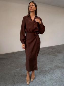 Never Fully Dressed Plain Midi Shirt Dress, Chocolate, Chocolate