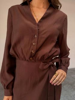 Never Fully Dressed Plain Midi Shirt Dress, Chocolate - view 2, Chocolate