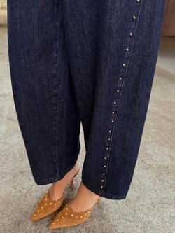Never Fully Dressed Studded Barrel Leg Jeans, Blue
