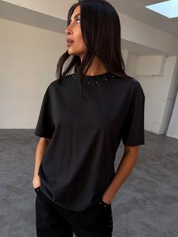 Never Fully Dressed Stud Neck T-Shirt, Black