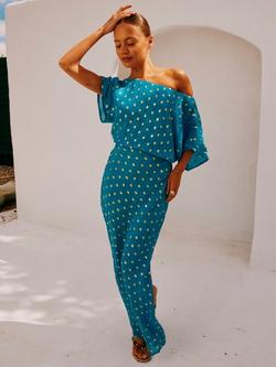 Never Fully Dressed Metallic Fleck Maxi Dress, Blue/Gold, Blue/Gold