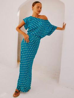 Never Fully Dressed Metallic Fleck Maxi Dress, Blue/Gold - view 2, Blue/Gold