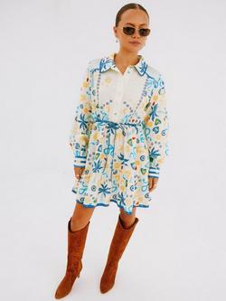 Never Fully Dressed Abstract Shirt Mini Dress, Multi, Multi