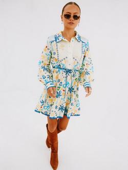 Never Fully Dressed Abstract Shirt Mini Dress, Multi - view 2, Multi