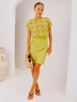 Never Fully Dressed Crochet Knit Satin Skirt Dress, Olive - view 2, Olive