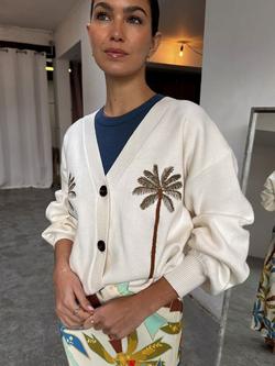 Never Fully Dressed Iconic Motifs Cardigan, Cream/Multi, Cream/Multi