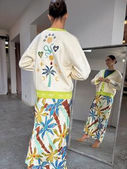 Never Fully Dressed Iconic Motifs Cardigan, Cream/Multi - view 2, Cream/Multi