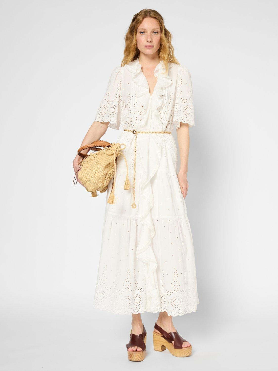 Gerard Darel Pilar Tiered Eyelet Maxi Dress, White