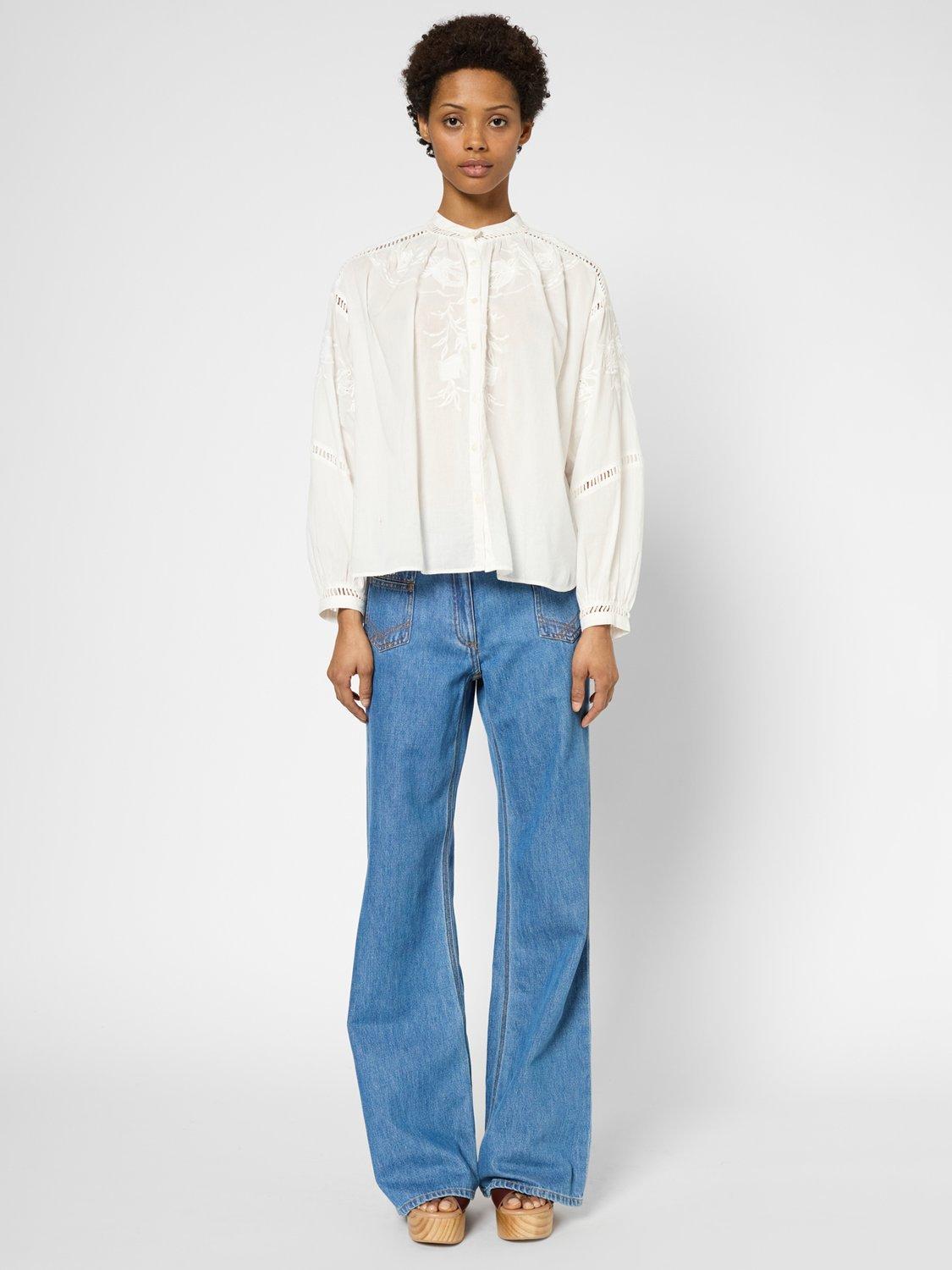 Product image 2 of 6, which shows Gerard Darel Ucille Embroidered Ladder Stitch Shirt, White, 10