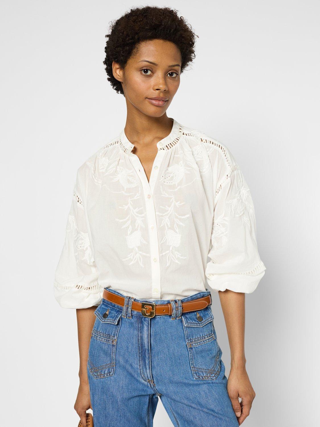 Product image 5 of 6, which shows Gerard Darel Ucille Embroidered Ladder Stitch Shirt, White, 10