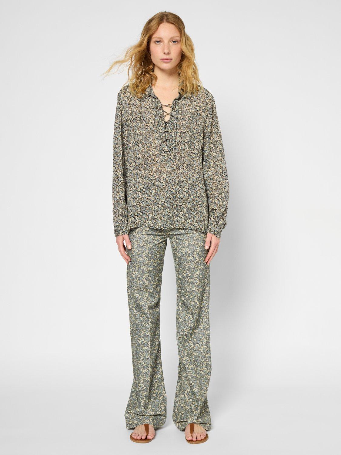 Product image 2 of 6, which shows Gerard Darel Uleni Tie Neck Floral Top, Blue, 10