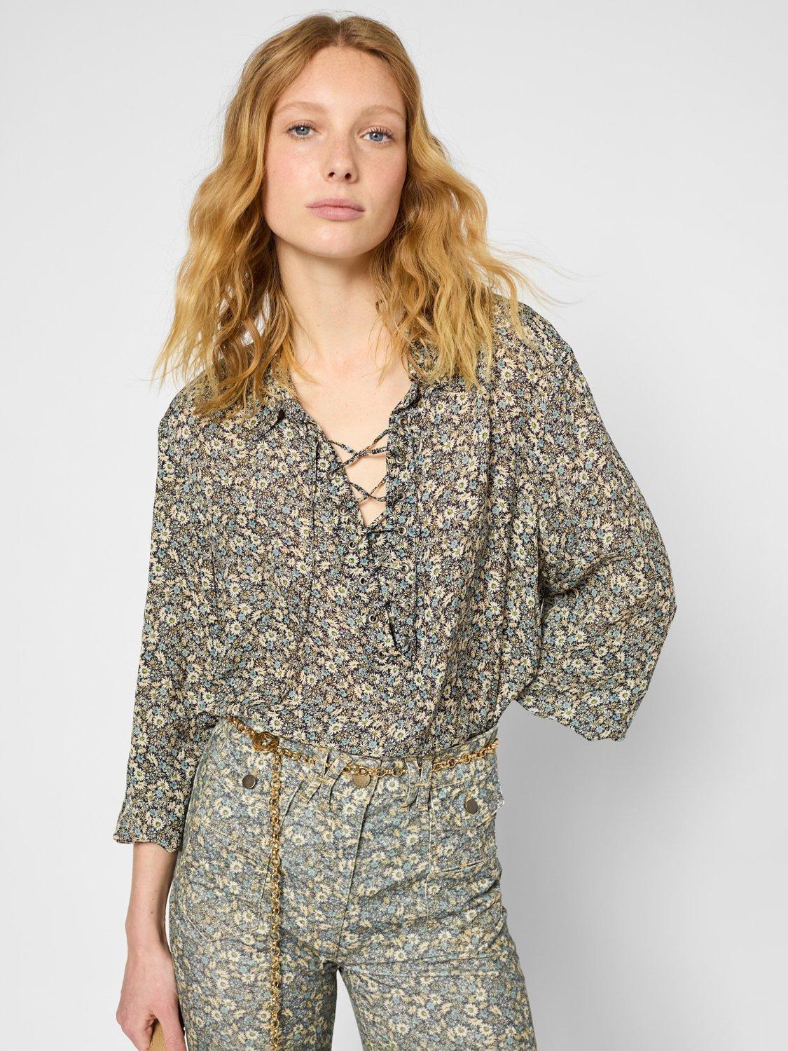 Product image 5 of 6, which shows Gerard Darel Uleni Tie Neck Floral Top, Blue, 10