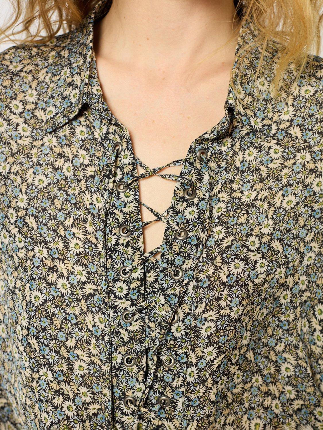 Product image 6 of 6, which shows Gerard Darel Uleni Tie Neck Floral Top, Blue, 10