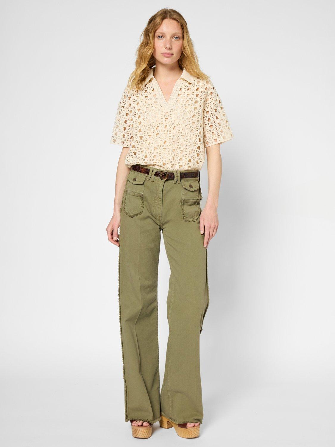 Gerard Darel Ursel Cotton Crochet Polo Top, Natural