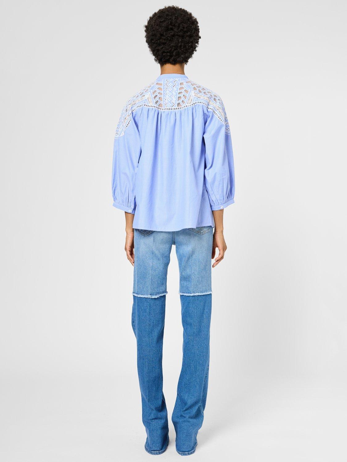 Product image 2 of 4, which shows Gerard Darel Uvea Stripe Embroidered Shirt, Blue, 14